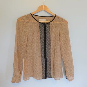 LOFT Sheer Black-and-Brown Button-Down Blouse XXSP